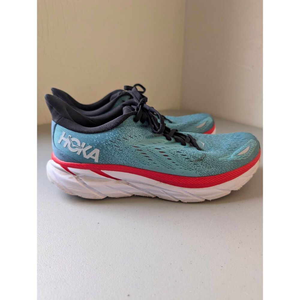 Hoka One Mens Clifton 8 Lace-up Road Running Athletic Shoes Blue Size 10.5D